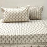Jaipuri Hand Block Printed Cotton Flat, Fitted Bed Sheet with 2 Reversible Pillow Covers,Pure Cotton Bedsheet Set for Home, Housewarming Gift