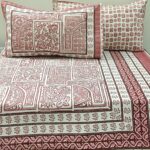 Jaipuri Floral Print Queen Size Cotton Bedsheet with 2 Pillow Covers, Double Flat/Fitted Bedding Set for Home, Indian 100% Cotton Bedsheet