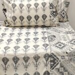 Jaipuri Hand Block Printed Cotton Flat/Fitted Double Bedsheet with 2 Reversible Pillow Covers, Indian Cotton Bedding Set for Home Décor
