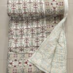 Hand Block Printed Floral Indian Quilt, Queen Size Cotton Bedspread coverlet Reversible Jaipuri Razai, Vintage Quilts for Housewarming Gifts