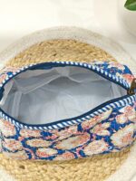 Large Cotton Quilted Hand Block Printed Wash Bag | Ideal Gift | Handmade | Toiletry Bag | Cosmetic Bag Block Print Travel Accessory Holiday - Image 2