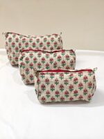 Large Cotton Quilted Hand Block Printed Wash Bag | Ideal Gift | Handmade | Toiletry Bag | Cosmetic Bag Block Print Travel Accessory Holiday - Image 6