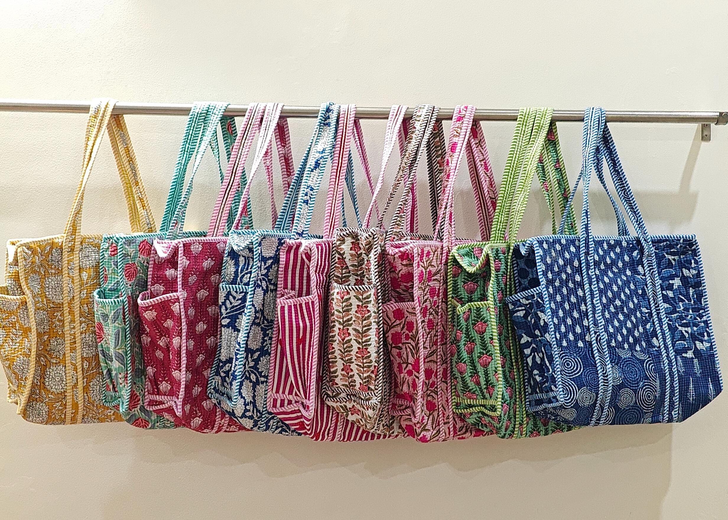 il_fullxfull.7532328602_5hbr-1.jpg Quilted Block Printed Tote Bag, Shoulder Bags, Grocery Bag, Quilted Bag For Women, Travel Bridesmaid Bag, Carry Bag, Large Shopping Bags - Image 1