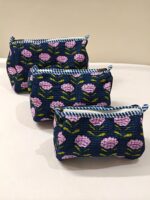 Large Cotton Quilted Hand Block Printed Wash Bag | Ideal Gift | Handmade | Toiletry Bag | Cosmetic Bag Block Print Travel Accessory Holiday - Image 11
