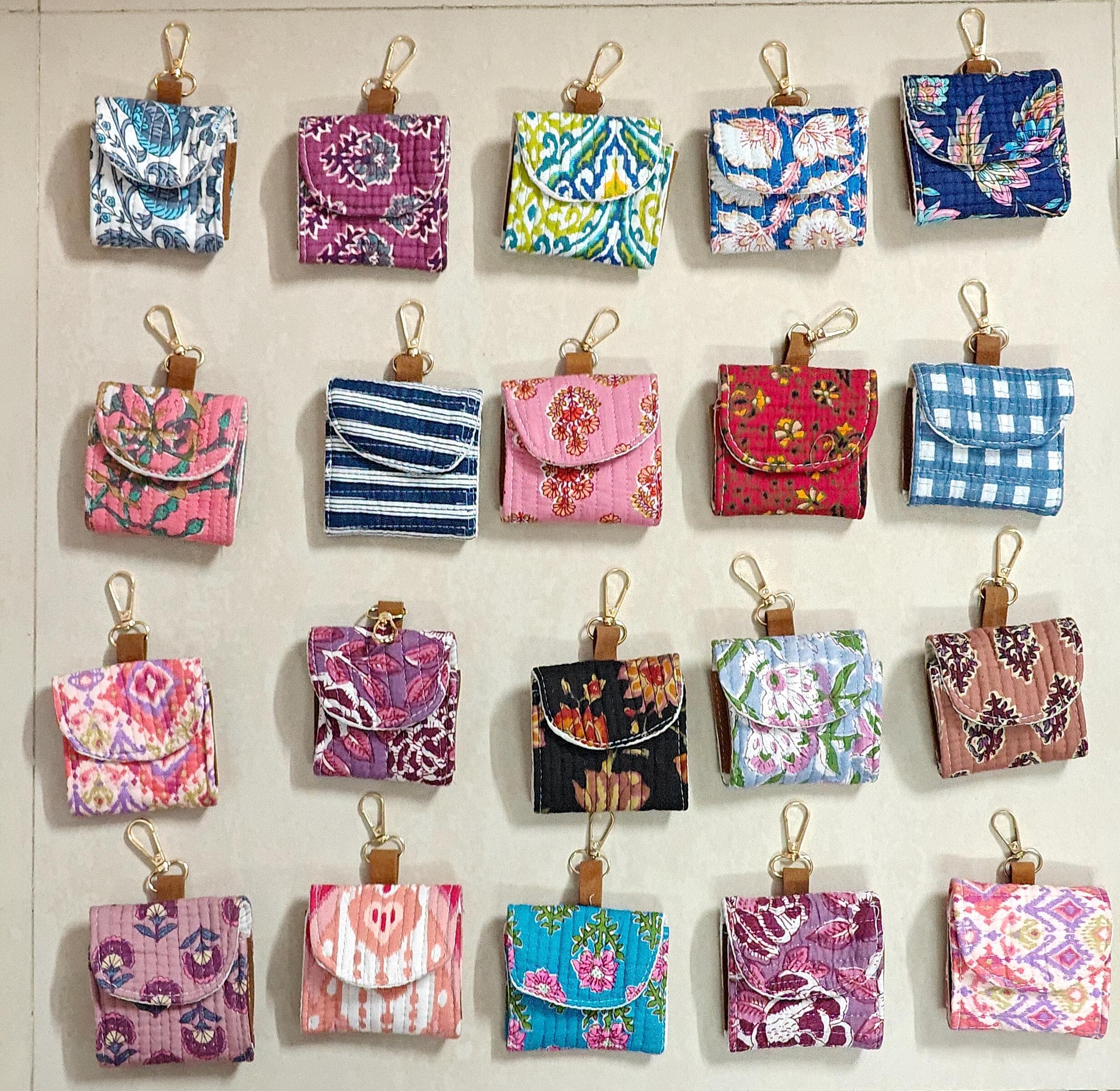 il_fullxfull.7828896253_9noj.jpg Quilted AirPods 4 Case Hand Block Printed, AirPods pro 3 Pouch, Mini Bag Charms , Cute teen Gifts, airpods 2 and 1 cover coin purse charm - Image 1