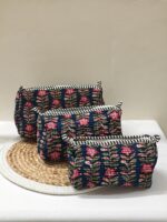 Large Cotton Quilted Hand Block Printed Wash Bag | Ideal Gift | Handmade | Toiletry Bag | Cosmetic Bag Block Print Travel Accessory Holiday - Image 18