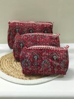 Large Cotton Quilted Hand Block Printed Wash Bag | Ideal Gift | Handmade | Toiletry Bag | Cosmetic Bag Block Print Travel Accessory Holiday - Image 4